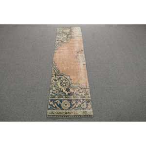 Alfombra Vintage de 1.6x6.3 pies, Alfombra Turca, Alfombra de Lana Azul Camuflaje - Product Image 1