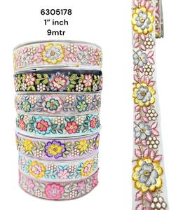 Cintas bordadas a máquina hechas a medida en diseño de flores y en siete colores para vestidos de novia en 2 pulgadas de ancho para reventa - Product Image 5