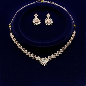 Luxury Floral Cluster CZ <b>Necklace</b> <b>Set</b> with Earrings <b>Bridal</b> Jewelry 25-30gm - Product Image 1