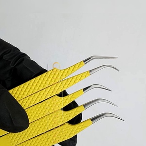 Meilleures pinces à cils GETUP BROSONS IMPEX anti-magnétiques et anti-statiques, longueur 10 mm, isolation/courbe personnalisées, couleur jaune, en acier inoxydable - Product Image 1