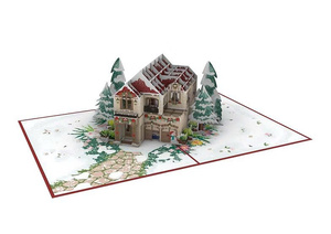 พรีเมี่ยมอาร์ตกระดาษ3D การ์ดอวยพรป๊อปเคลือบเงาดีไซน์คฤหาสน์คริสต์มาส127x178มม. ออฟเซ็ต/โรงงานการพิมพ์ดิจิตอลสูง - Product Image 4