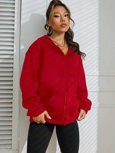 Venta al por mayor de las mujeres de gran tamaño de algodón de lana con cremallera Sudadera con capucha y logotipo personalizado sudaderas con capucha para la venta - Product Image 2