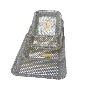 Venta al por mayor de metal árabe artesanía hogar decorativo de lujo plateado de metal hierro fruta merienda y bandeja para servir comida - Product Image 1
