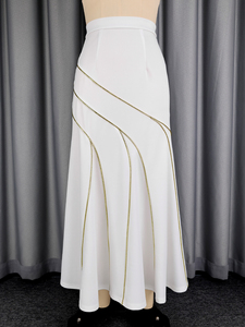 ASK051242 <strong>White</strong> High Waist Gold Stripes <strong>Maxi</strong> Mermaid Women <strong>Skirts</strong> - Product Image 4
