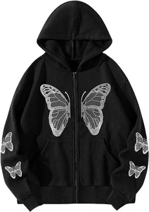 Fourniture de sweats à capuche en strass de couleur unie pour hommes sweat à capuche zippé en strass épais avec logo imprimé de haute qualité - Product Image 5