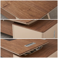 SYA05-26 Mobilier de bureau exécutif en forme de L, noyer foncé, gris anthracite, bureau de direction avec armoire de rangement intégrée