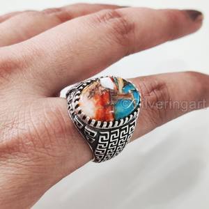 New Arrival <b>Mens</b> <b>Ring</b> Natural Oyster Copper Turquoise Gemstone Birthstone <b>Ring</b> Ottoman Vintage Jewelry 925 Sterling Silver <b>Ring</b> - Product Image 3