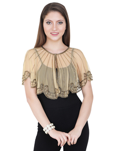 Modest Premium Quality Plus Size Women's Short Poncho Blouse Hand Beads Embroidery Wedding Cocktail Club Beach Holidays Resort - Product Image 3
