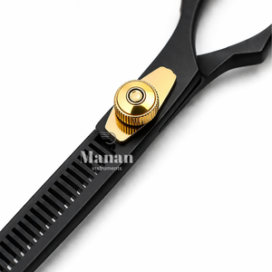 Ciseaux de coiffure haut de gamme pour effiler les cheveux, 6,5 pouces, noir et or, ciseaux texturisants, outil de salon de coiffure, logo personnalisé - Product Image 5