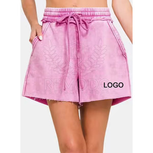 Shorts décontractés pour femmes, taille haute, en coton respirant, style streetwear, effet délavé - Product Image 2
