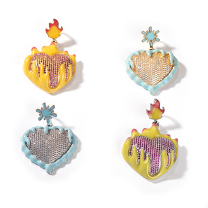 Hip Hop huile dégoulinant chandail lumineux coeur CZ pendentif glacé glace feu Design mode laiton plaqué or Zircon rappeur collier - Product Image 6