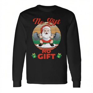 No Lift No Gift T-shirt a maniche lunghe per allenamento fitness di Babbo Natale - Product Image 2