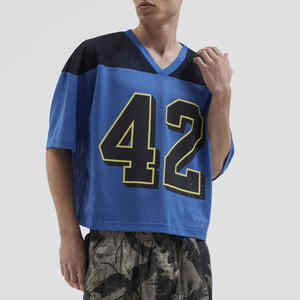 Uniforme de fútbol americano Vintage para hombre de gran tamaño de malla de punto con cuello en V, Jersey corto de talla grande personalizado del fabricante - Product Image 5