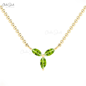 Qualité Fournisseur En Gros Trois Pierre Collier De Mariée Solide 14k Or Prong Set 4x2mm Marquise Coupe Péridot Collier Bijoux En Vrac - Product Image 4
