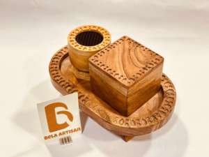 2025 Bela Artisan Antique Brûleur D'encens En Laiton Ensemble Élégant Ramadan Décorations avec Bakhoor Brûleur Base En Bois Direct Arabie Saoudite - Product Image 5