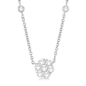 Collier pendentif fleur en or blanc 14 carats, 1,00 ct, taille émeraude, motif géométrique tendance avec zircon saphir, perle, or rose - GIA - Product Image 3