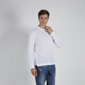 Suéter de Alta Calidad ODM, Fabricantes Italianos, Tejido Fino, Cuello Redondo, Algodón y Poliamida, Blanco, Sostenible, para Hombre, Manga Larga - Product Image 2