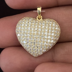 Juego de pavé de diamantes naturales colgante de hip hop de corazón inflado, juego de pavé de oro de 14K colgante de corazón inflado, juego de pavé colgante de corazón inflado - Product Image 6