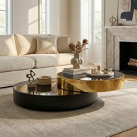 Table basse de salon d'hôtel, écologique, moderne, de luxe, en acier inoxydable doré, verre trempé noir, taille personnalisée, mobilier