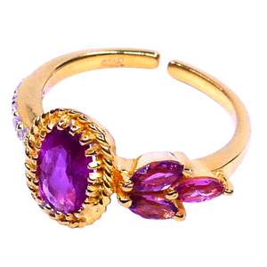 Anillo de estilo clásico de Plata de Ley 925 chapado en oro con Topacio blanco y turmalina - Product Image 2