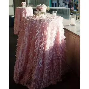 Düğün parti doğum günü için zarif yuvarlak dikdörtgen yaprak Petal tafta masa örtüsü