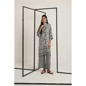 Ensemble chemise et pantalon en viscose twill imprimé style bohème IPST-44283, manches trois quarts pour le printemps/été - Product Image 3