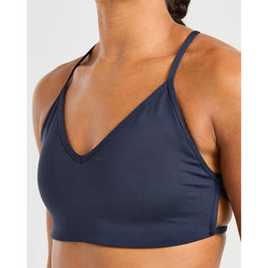 Soutien-gorge de sport à dos croisé bleu marine profond flatteur décolleté en V à bretelles dans le dos soutien-gorge de sport Fitness pour femmes adultes à fort impact vente en gros - Product Image 1