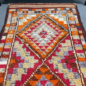 Tapis de 2,7 x 12,4 pieds, tapis turc vintage, tapis en laine rouge orange à pois - Product Image 4