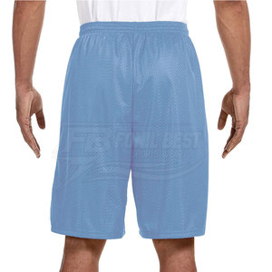 Shorts respirants en maille pour hommes, couleur unie, taille mi-haute élastique, séchage rapide, bleu clair, 100 % polyester, tissu tricoté, service OEM - Product Image 4