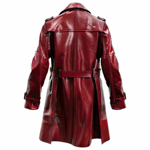 2025 Trending Genuine <b>Leather</b> Eco-Friendly Thick Durable Handmade Red Color <b>Men's</b> Long Trench <b>Jacket</b> Autumn/Winter Fashion - Product Image 5