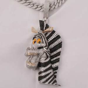 Iced Out Two-Tone Silver Men's Zebra Head <b>Pendant</b> Hip Hop Jewelry Black Yellow Details Featuring <b>Moissanite</b> Gold Plated - Product Image 2