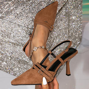 Zapatos de mujer de verano, nuevos, de gamuza, con tacón de aguja, tacón bajo, punta fina francesa, con parte trasera abierta - Product Image 1