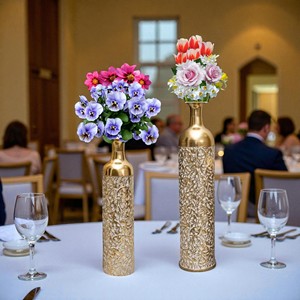 Handmade Embossed Metal Vase Set of 2 for Home Decoration Antique Gold and Silver Finish 24 and 30 Inch - Product Image 5