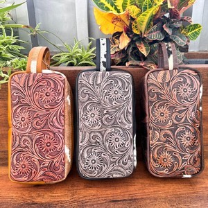 Neceser de viaje occidental personalizado con cremallera de cuero genuino para mujer Kits Dopp - Product Image 4