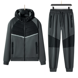 Conjunto de chándales de algodón Tech 100% de diseño personalizado para hombre, sudadera de diseñador cepillada con bolsillo con cremallera, conjunto de chándal para correr - Product Image 1