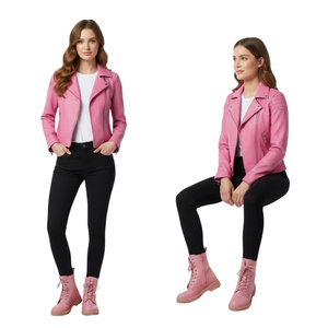 Chaqueta de Motociclista de Cuero Rosa de Invierno para Mujer, Personalizada, al por Mayor, Precio de Fábrica, Estilo Motero Genuino, Ropa de Moda Femenina, OEM - Product Image 1