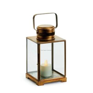 Faroles Decorativos de Metal Dorado Antiguo y Vidrio para Piso y Colgantes, Decoración Navideña para el Hogar - Product Image 1