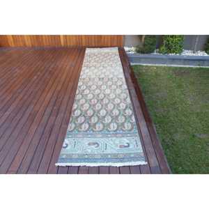 พรมตุรกี, พรมวินเทจขนาด 2.7x12.8 ฟุต, พรมขนสัตว์สีน้ำเงินไล่เฉด - Product Image 1