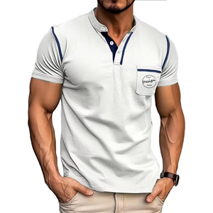 T-shirts pour hommes de haute qualité | T-shirt décontracté uni à col rond et boutons | T-shirt en coton doux avec logo personnalisé OEM pour hommes - Product Image 5
