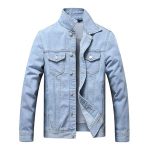 Venta al por mayor por encargo de los hombres lavados sólida chaqueta de mezclilla de manga completa de estilo occidental chaqueta personalizable para hombre - Product Image 2