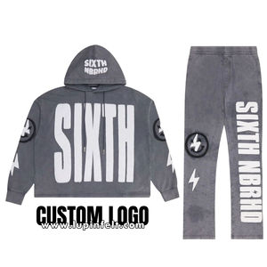 ชุดเซ็ตเสื้อฮู้ดครอปโอเวอร์ไซส์และกางเกงจ็อกเกอร์สไตล์วินเทจสำหรับผู้ชายและผู้หญิง  แบบมีฮู้ดสำหรับฤดูหนาว  งานปักลายแบบกำหนดเอง  ชุดสองชิ้น - Product Image 1