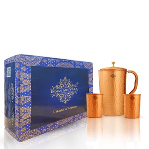 IndianArtVilla Juego de regalo de vasos de diseño martillado de cobre puro de 3-Vajilla para almacenamiento y bebida - Product Image 1