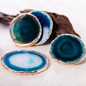 Green 4-5" Dyed Natural Agate Coasters Polished Geode Stone Slices Luxury <b>Crystal</b> <b>Crafts</b> Eco-Friendly Handmade Floral Pattern - Product Image 4