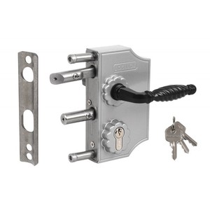 LARQ Locinox decorative lock with handle and <b>metal</b> <b>plate</b> for 40 mm round profile, silver (ZILV) (LARQ4040H2LZILVVSZFA) - Product Image 1