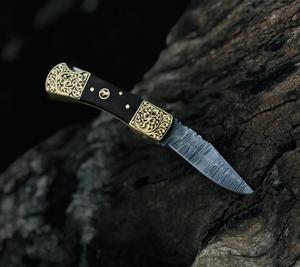 มีดพับเหล็กดามัสกัสทำมือสั่งทำพิเศษ ด้ามไม้ รับผลิตตามแบบ (OEM) สำหรับกิจกรรมกลางแจ้ง ตั้งแคมป์ ล่าสัตว์ ทนทานสูง รับประกัน 3 ปี - Product Image 4