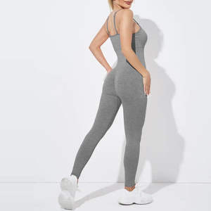 Combinaison de sport pour femme, col en V, taille haute, fermeture éclair sur le devant, respirante, sans manches, longueur intégrale, en toile et élasthanne, pour le yoga et le fitness - Product Image 3
