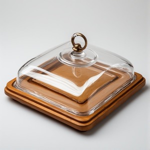 Cúpula de pastel hecha a mano con base de madera pulida y cubierta de vidrio transparente Trabajo artesanal diseñado para cocinas decorativas - Product Image 2