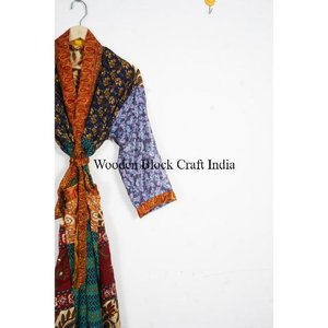 Women's Indian Silk Sari <b>Kimono</b> Elegant Floral Long Sleeve Dressing Gown Duster <b>Jacket</b> Wholesale Summer Sleepwear - Product Image 3