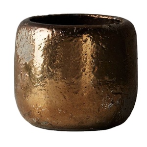 Jardinière design personnalisée en métal martelé pot de sol fini or pour salon intérieur extérieur jardin balcon - Product Image 1