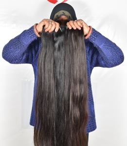 Indian Natural Color Black Women's Temple Straight Human Hair <b>Extensions</b> Cuticle Aligned Double Weft Machine Curled Waves <b>Cheap</b> - Product Image 1